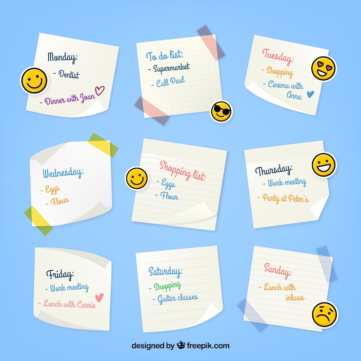 Vector gratuito organizador semanal con emoticonos