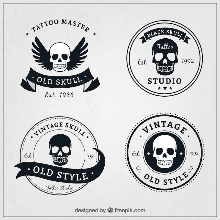 Vector gratuito pack de cuatro logos de calavera en estilo retro