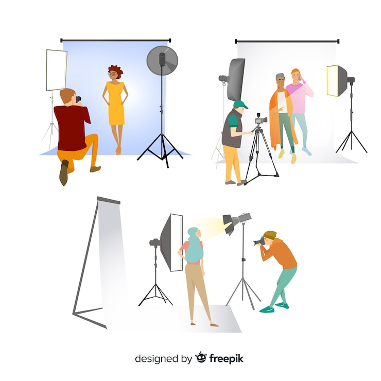 Vector gratuito pack de fotógrafos que toman diferentes fotos ilustradas