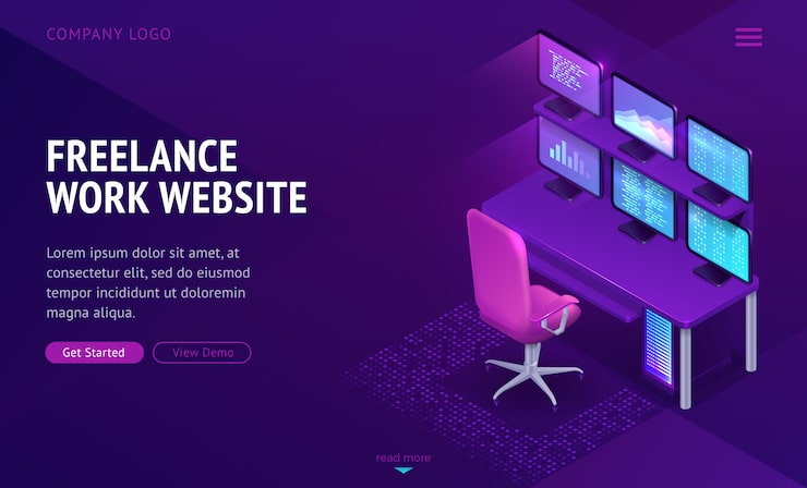Vector gratuito página de inicio isométrica del sitio web de trabajo independiente
