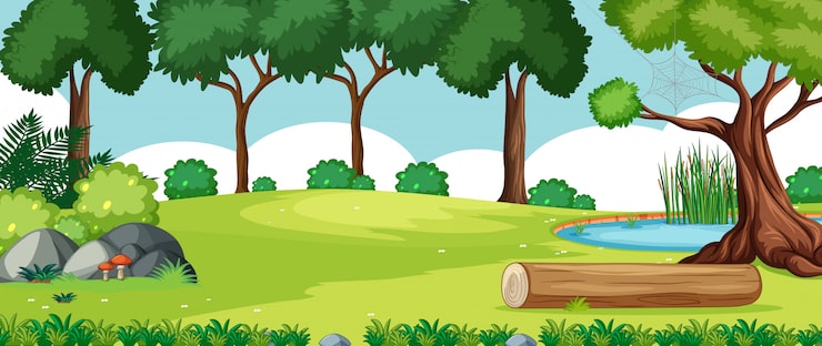 Vector gratuito paisaje en blanco en una escena de parque natural con muchos árboles y pantanos