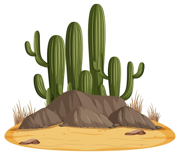 Vector gratuito paisaje desértico aislado con cactus