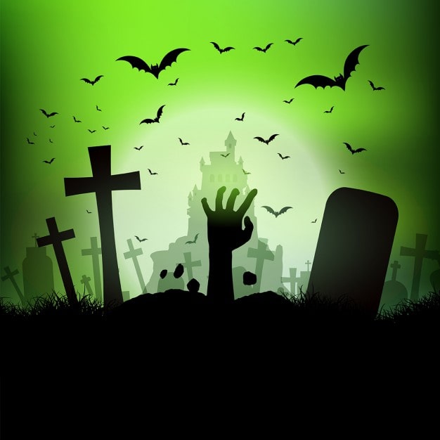 Vector gratuito paisaje de halloween con mano sw zombi
