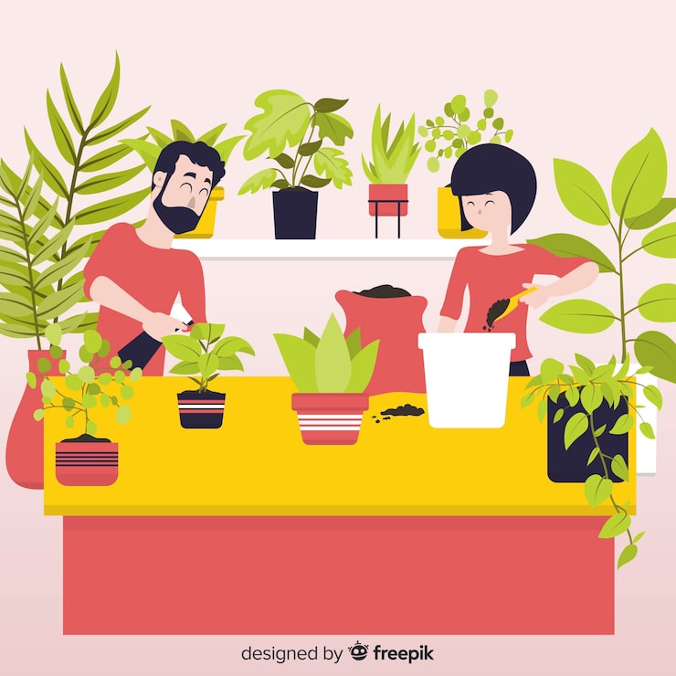 Vector gratuito pareja cuidando plantas