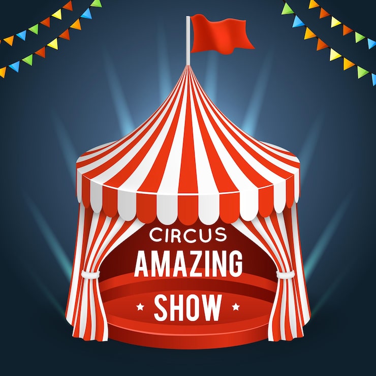 Vector gratuito parque de atracciones de circo con carpa para una increíble ilustración de espectáculo