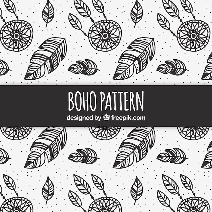 Vector gratuito patrón boho con plumas negros