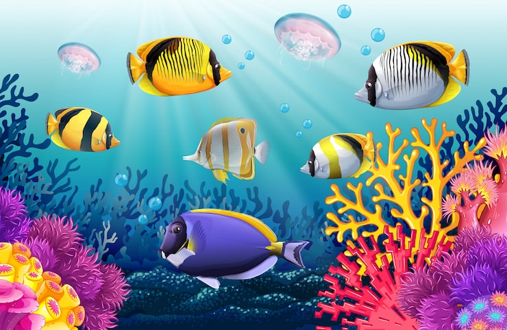 Vector gratuito peces nadando bajo el mar