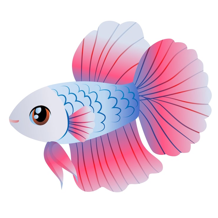 Vector gratuito personaje de dibujos animados de pez betta lindo y brillante