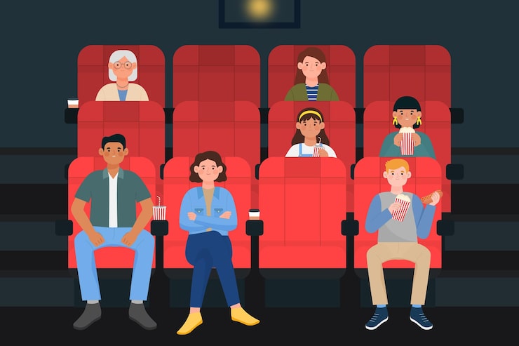 Vector gratuito personas que se mantienen alejadas entre sí en el cine