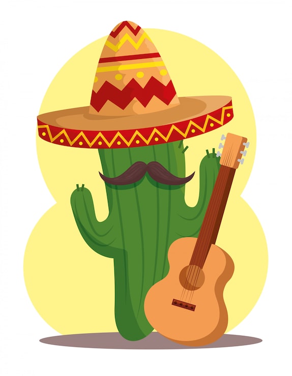Vector gratuito planta de cactus con sombrero y guitarra para el día de los muertos