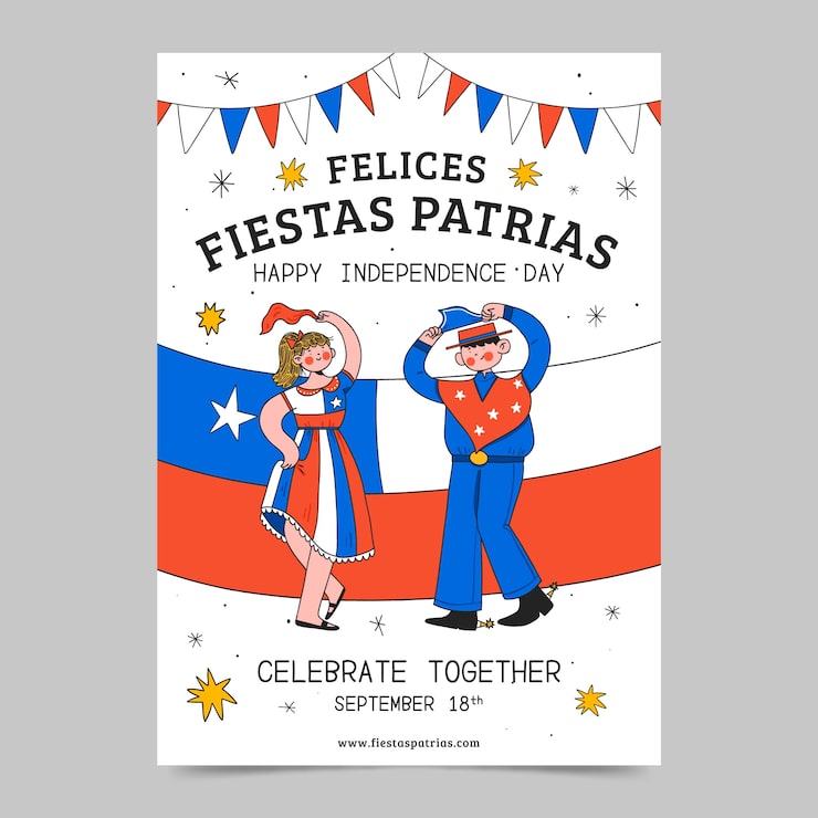 Vector gratuito plantilla de cartel vertical dibujado a mano para fiestas patrias chile
