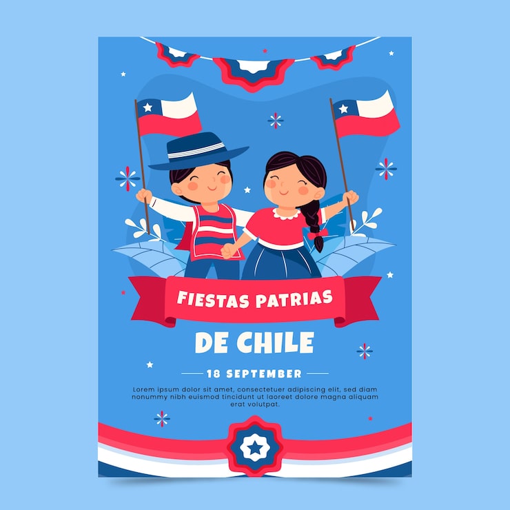 Vector gratuito plantilla de cartel vertical plano para fiestas patrias chile