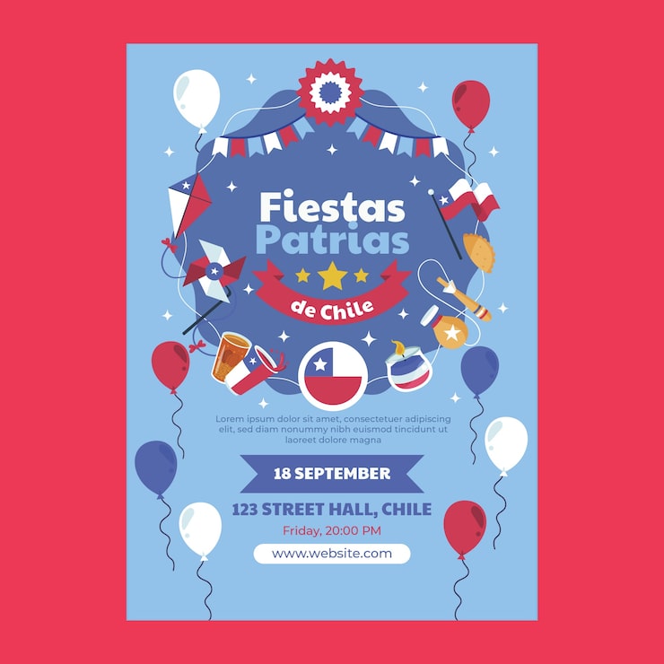 Plantilla de cartel vertical plano para fiestas patrias chile