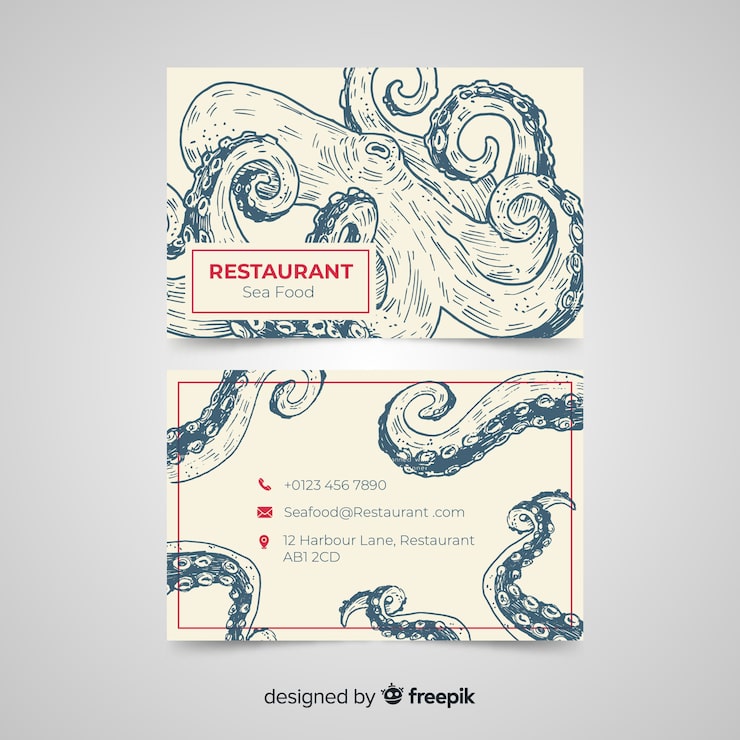 Vector gratuito plantilla dibujada de tarjeta de visita de restaurante