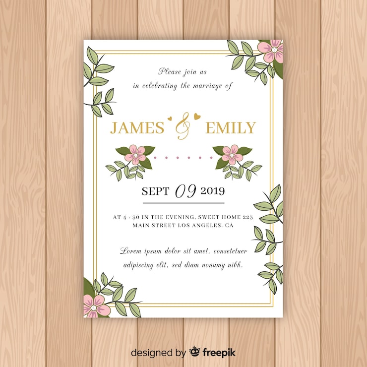 Vector gratuito plantilla de invitación de boda dibujada a mano