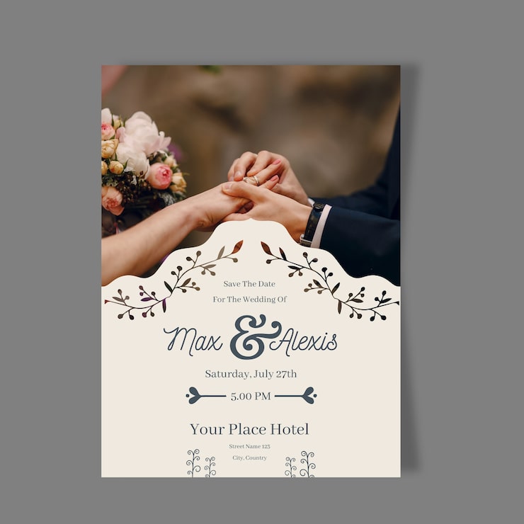 Vector gratuito plantilla de invitación de boda con foto