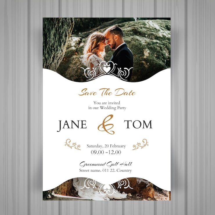 Vector gratuito plantilla de invitación de boda con foto
