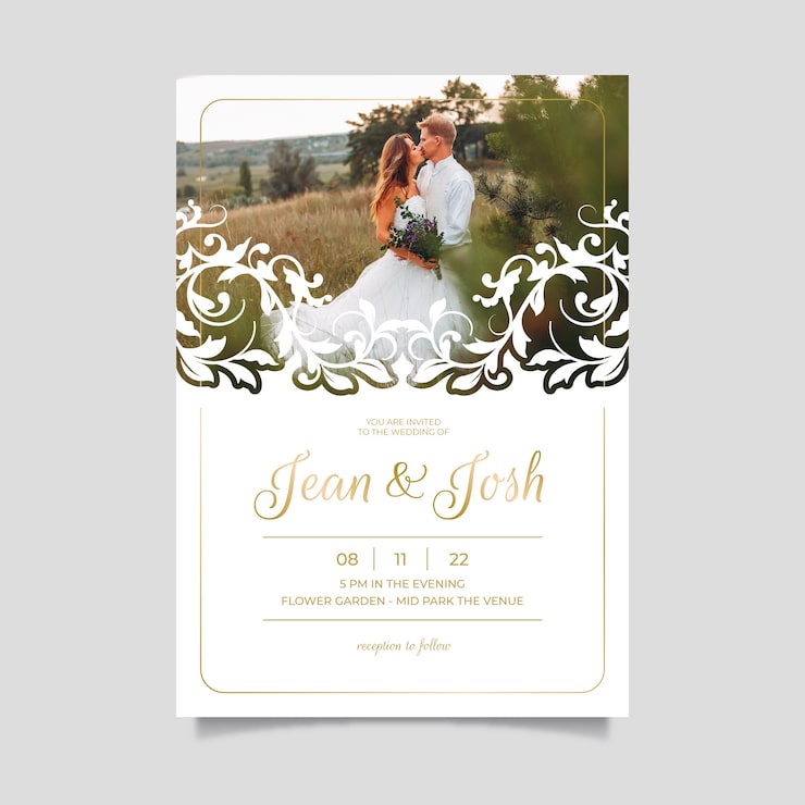 Vector gratuito plantilla de invitación de boda con foto