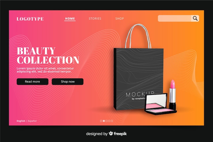 Vector gratuito plantilla de landing page de belleza con foto