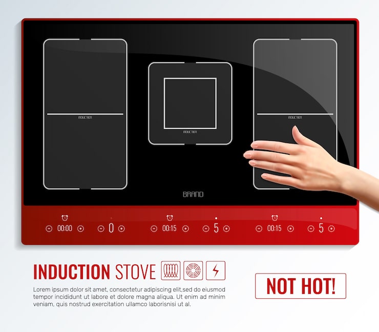 Vector gratuito plantilla de mano de superficie de placa de inducción
