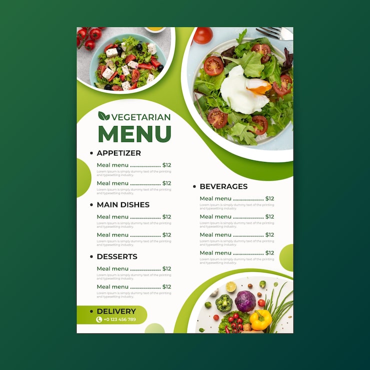 Vector gratuito plantilla de menú de comida vegetariana degradada