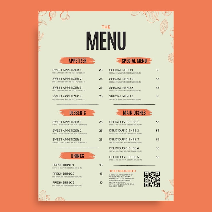 Vector gratuito plantilla de menú de restaurante de comida rápida con código qr profesional burger time