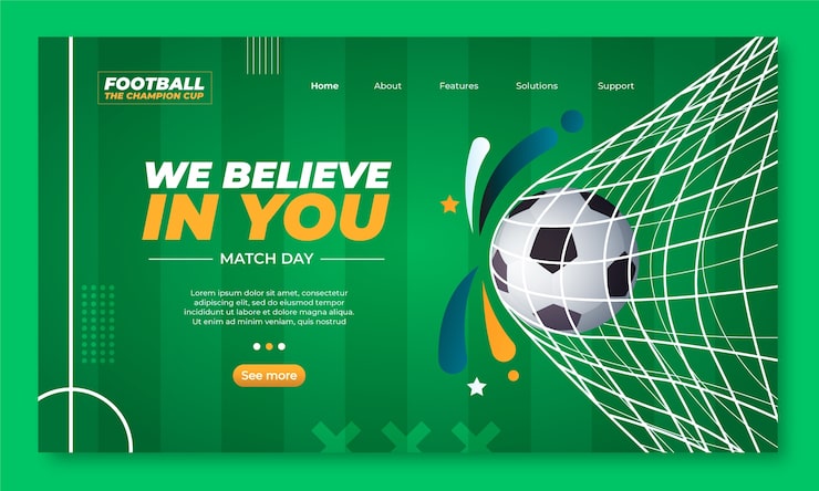 Vector gratuito plantilla de página de aterrizaje de fútbol degradado