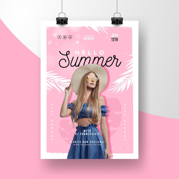 Vector gratuito plantilla de póster de fiesta de verano con foto