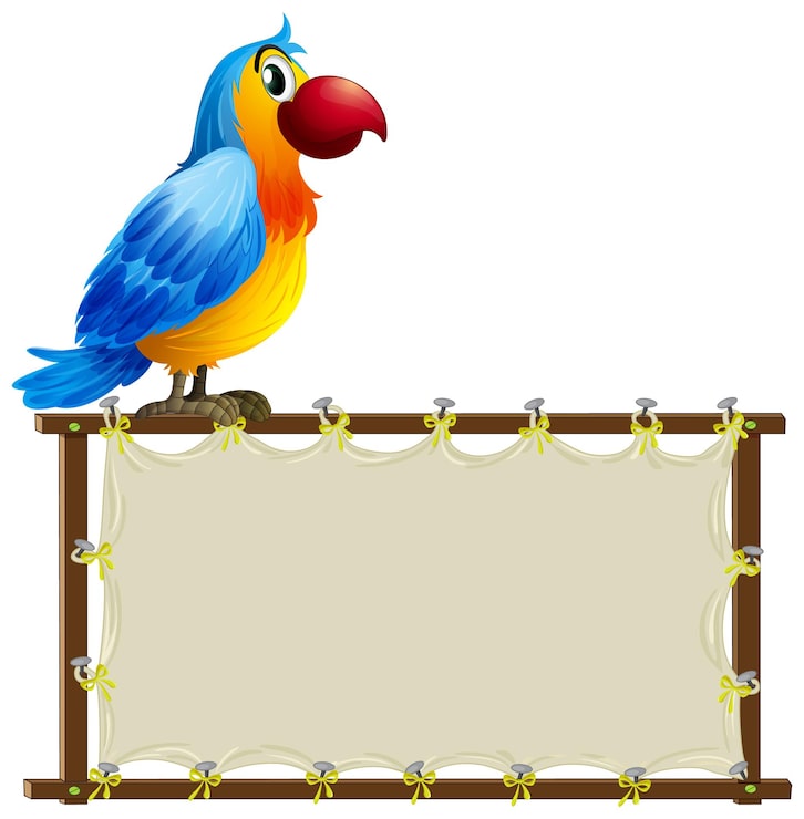 Vector gratuito plantilla de tablero con guacamayo lindo sobre fondo blanco