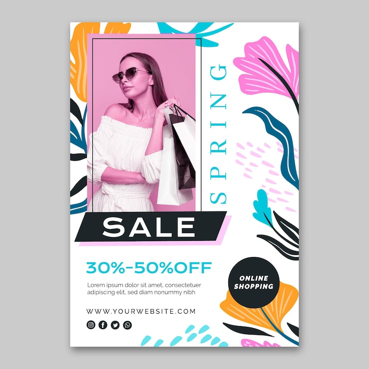 Vector gratuito plantilla de venta de primavera de volante de diseño plano