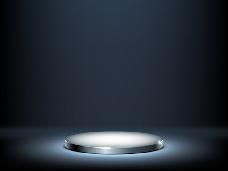 Vector gratuito podio redondo, pedestal de metal iluminado.