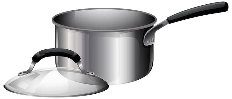 Vector gratuito pots de acero inoxidable con tapa sobre un fondo blanco