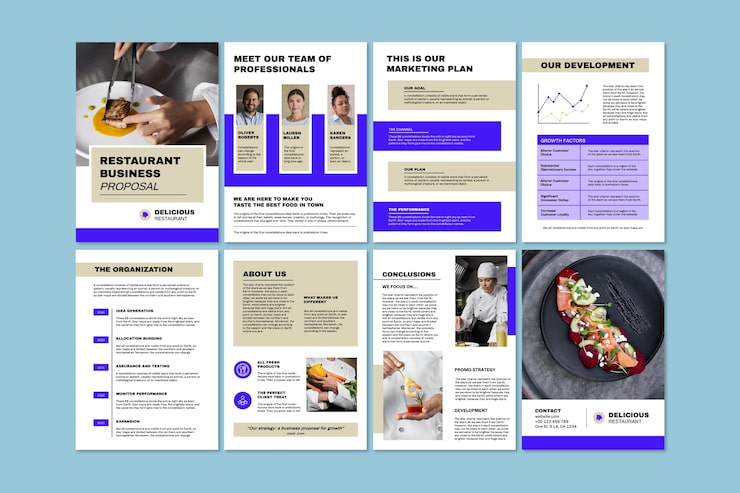 Vector gratuito propuesta profesional para pequeñas empresas de restaurante duotono.