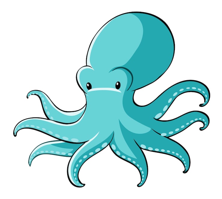 Vector gratuito pulpo azul sobre fondo blanco