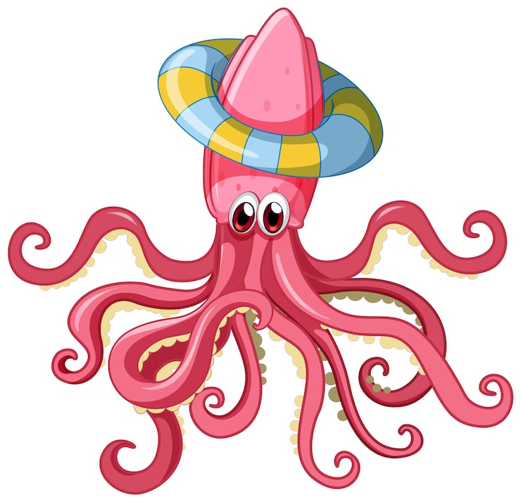 Vector gratuito pulpo rosado con anillo inflable