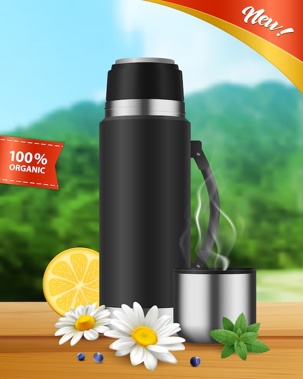 Vector gratuito recipiente para bebidas de acero inoxidable con ingredientes