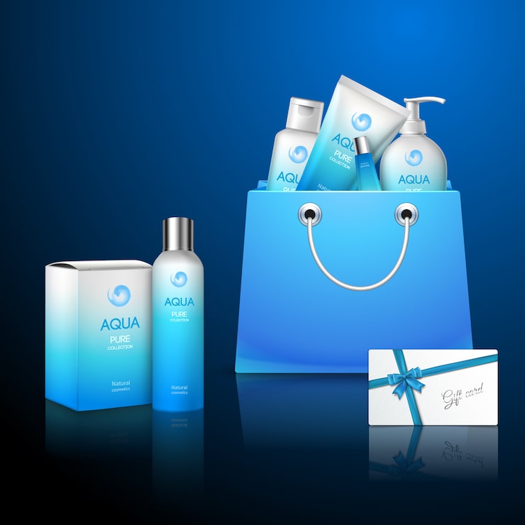 Vector gratuito set de cosméticos de paquetes azules