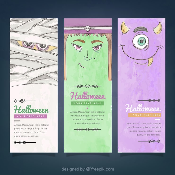 Vector gratuito set de tres banners de halloween