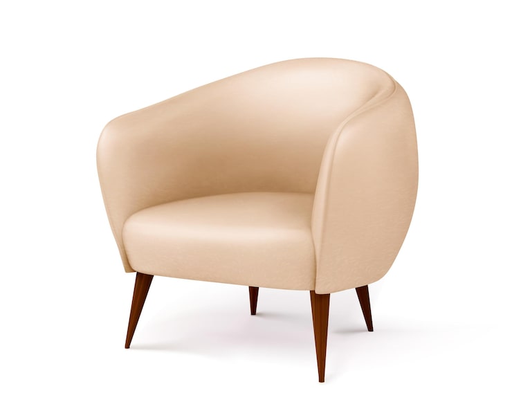 Vector gratuito sillón de cuero suave beige con patas de madera