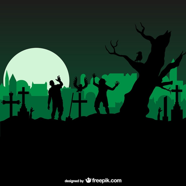 Vector gratuito siluetas de zombies con luna