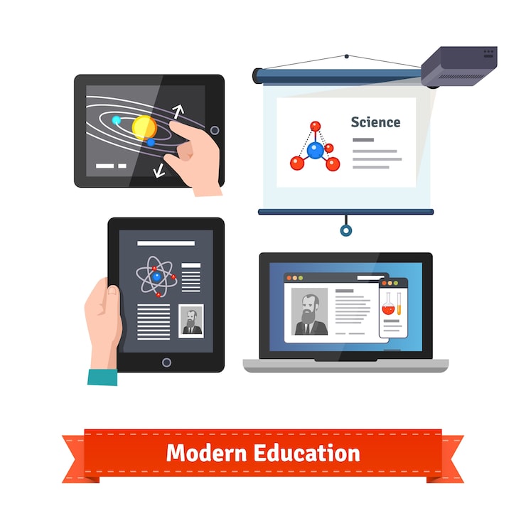Vector gratuito la tecnología moderna en la educación plana icono conjunto