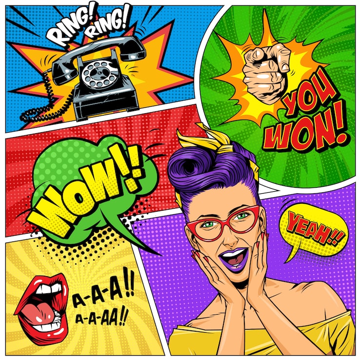Vector gratuito tiras cómicas brillantes con rayos explosivos de semitonos