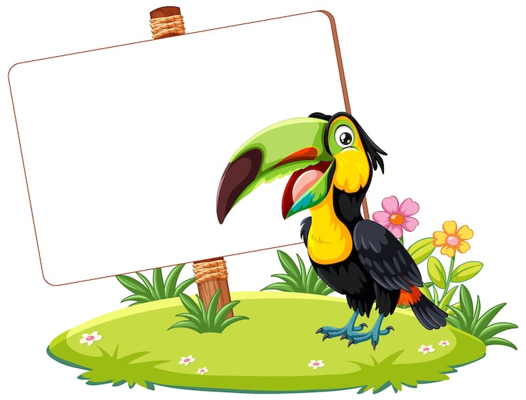 Vector gratuito tucán tropical con un cartel en blanco
