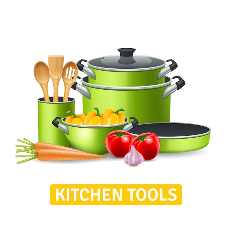 Vector gratuito utensilios de cocina con verduras.