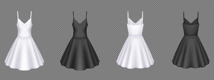 Vector gratuito vestidos de coctel blancos y negros de mujer.