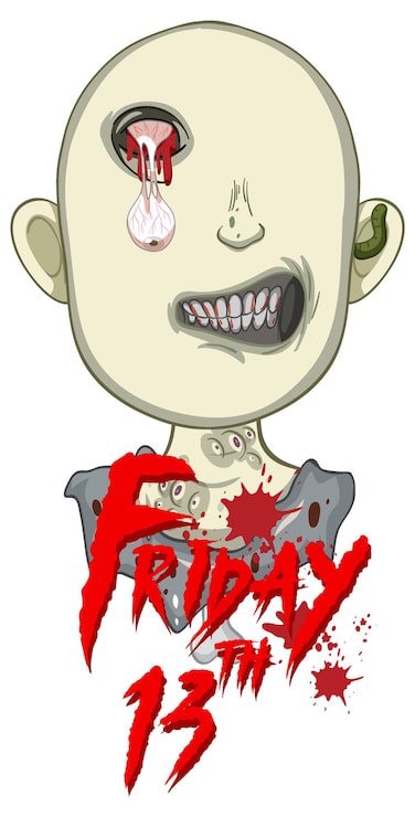 Vector gratuito viernes 13 diseño de texto de halloween con zombie espeluznante