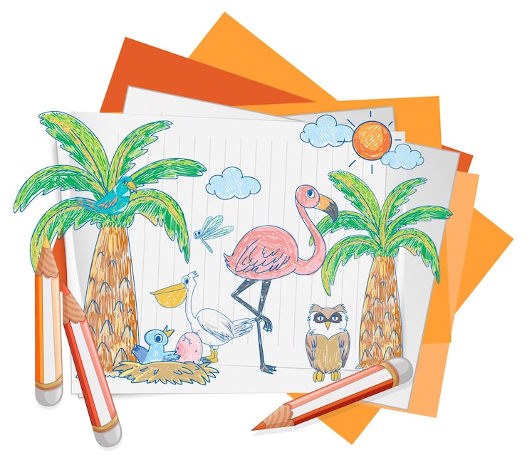 Miễn phí Vector bản phác thảo của trẻ em được tô màu theo phong cách vẽ tay