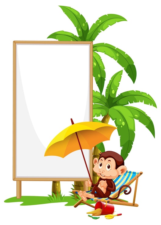 Miễn phí Vector bảng hiệu gỗ trống với hoạt họa khỉ