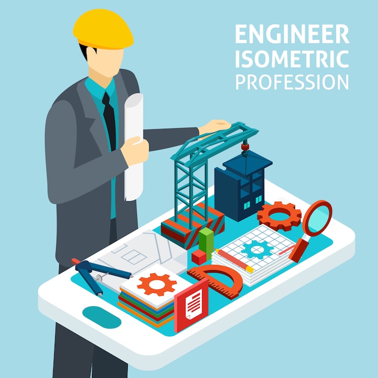 Miễn phí Vector biểu ngữ isometric về khái niệm kỹ sư chuyên nghiệp
