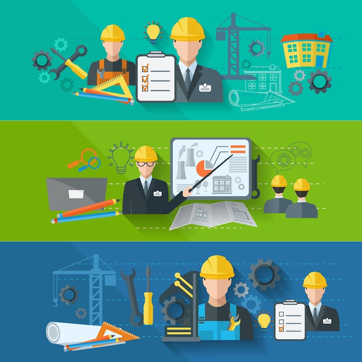 Miễn phí Vector bộ biểu ngữ kỹ sư phẳng